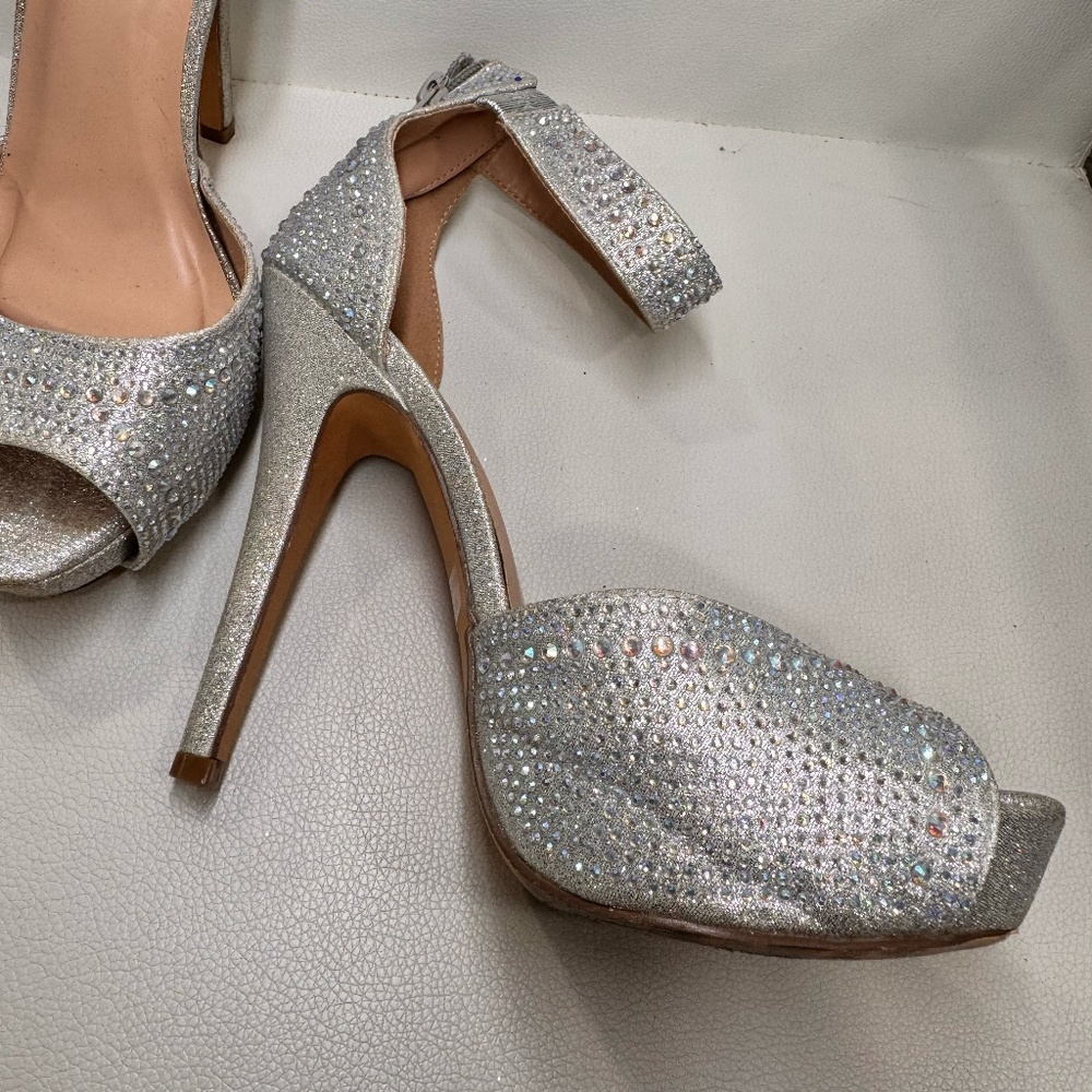 ilver Sparkle Competition Heels – 5.5” High with 1.5” Platform & Silver Stones ✨